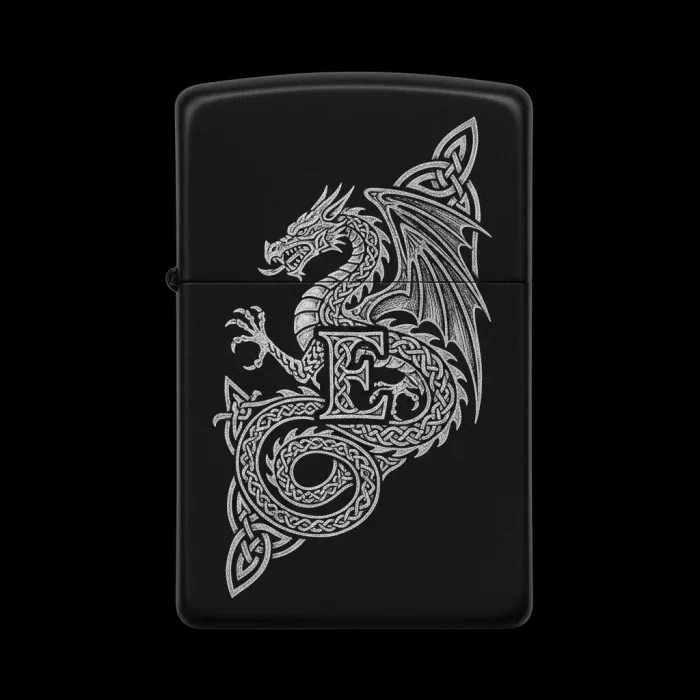 Benzinli Çakmak Ejderha Figürlü E Harfli Tasarım - V45