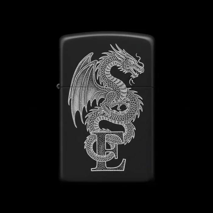 Benzinli Çakmak Ejderha Figürlü E Harfli Tasarım - V46