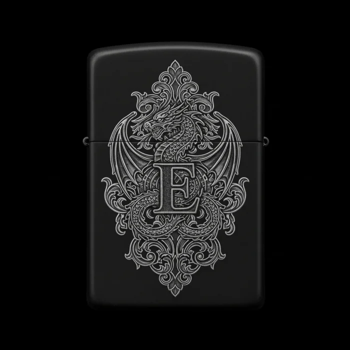 Benzinli Çakmak Ejderha Figürlü E Harfli Tasarım - V47