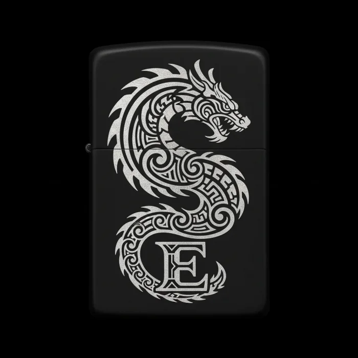 Benzinli Çakmak Ejderha Figürlü E Harfli Tasarım - V53