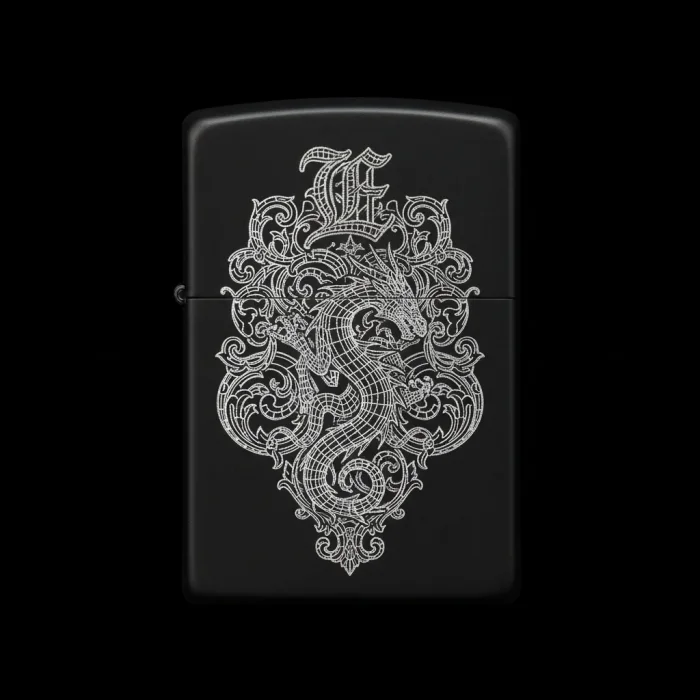 Benzinli Çakmak Ejderha Figürlü E Harfli Tasarım - V55