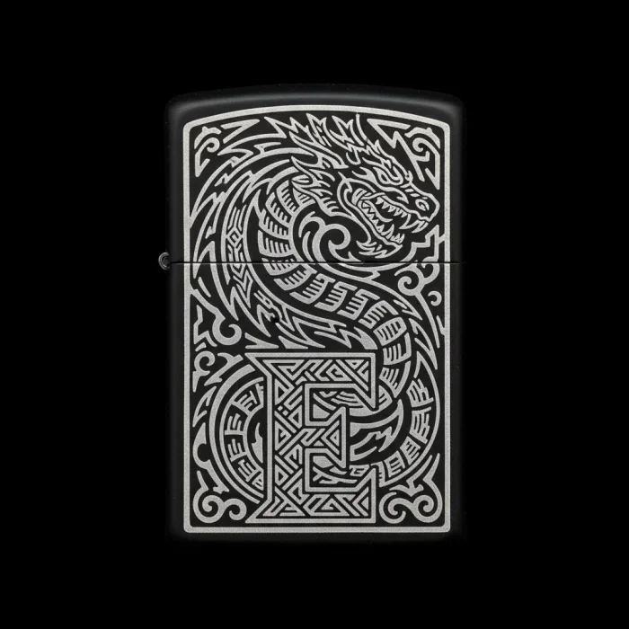 Benzinli Çakmak Ejderha Figürlü E Harfli Tasarım - V57