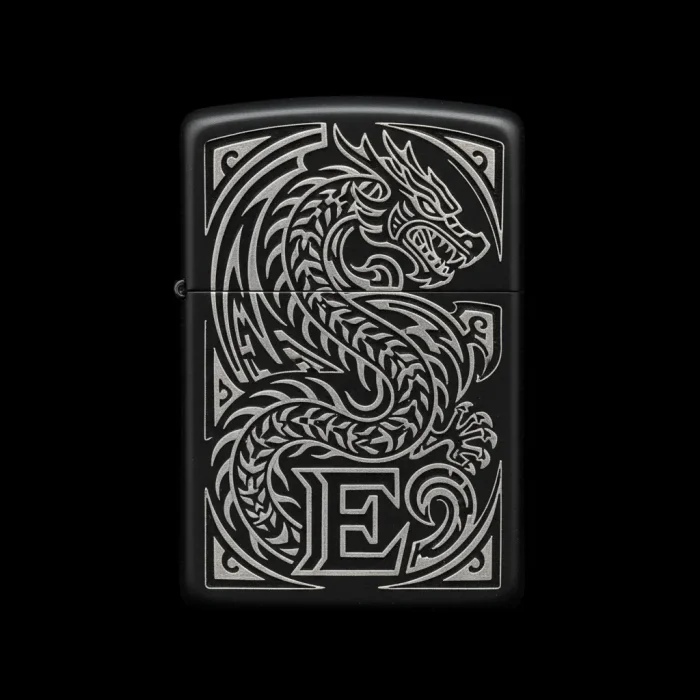 Benzinli Çakmak Ejderha Figürlü E Harfli Tasarım - V59