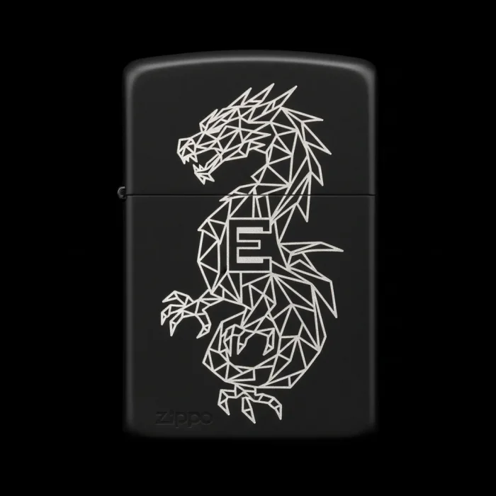 Benzinli Çakmak Ejderha Figürlü E Harfli Tasarım - V6