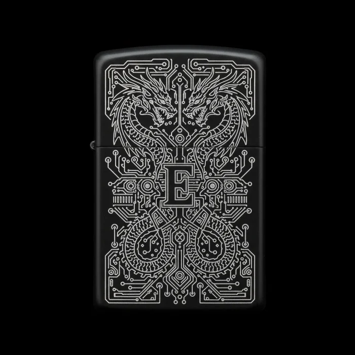 Benzinli Çakmak Ejderha Figürlü E Harfli Tasarım - V60