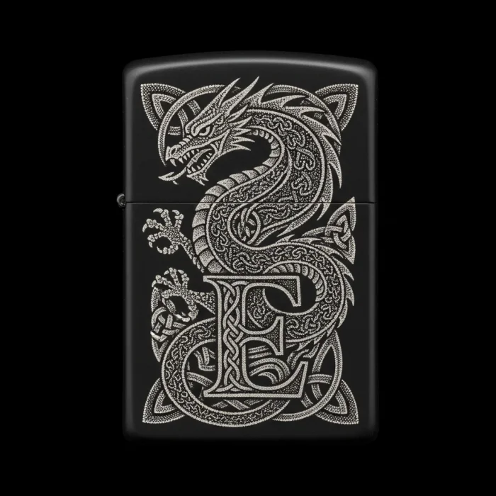 Benzinli Çakmak Ejderha Figürlü E Harfli Tasarım - V63