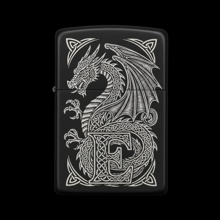 Benzinli Çakmak Ejderha Figürlü E Harfli Tasarım - V66