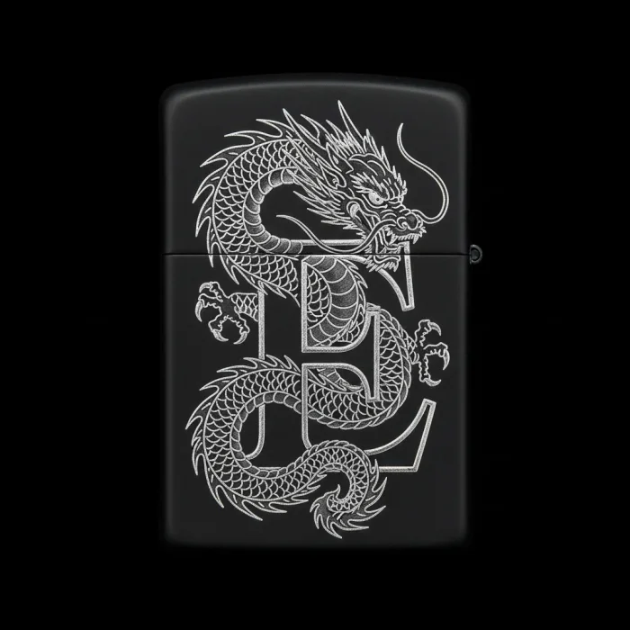 Benzinli Çakmak Ejderha Figürlü E Harfli Tasarım - V68