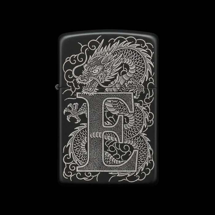 Benzinli Çakmak Ejderha Figürlü E Harfli Tasarım - V71