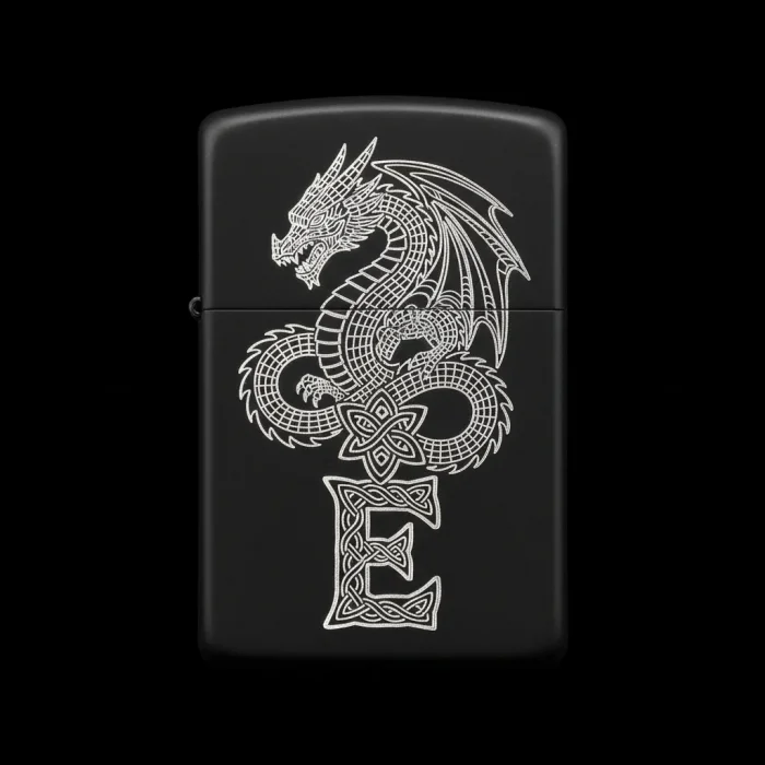 Benzinli Çakmak Ejderha Figürlü E Harfli Tasarım - V74