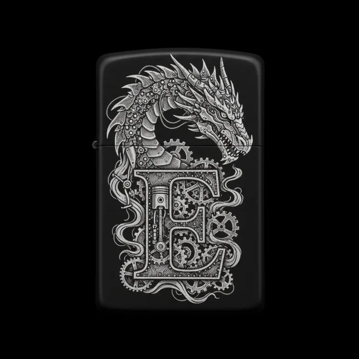 Benzinli Çakmak Ejderha Figürlü E Harfli Tasarım - V76