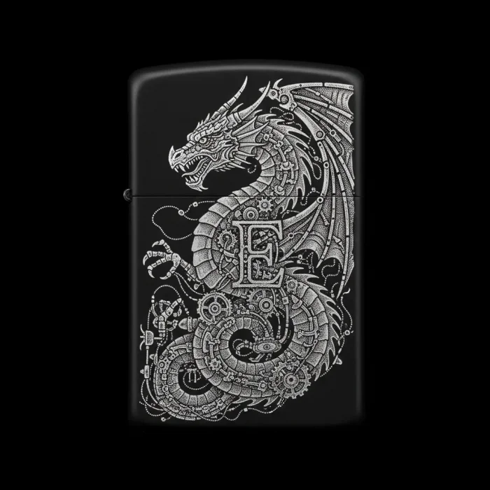 Benzinli Çakmak Ejderha Figürlü E Harfli Tasarım - V93