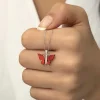 Supertrend Gümüş Kırmızı Kaplangözü Taşlı Kelebek Kolye