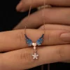 Supertrend Gümüş Rose Çiçekli Kanatlı Kalpli Kolye