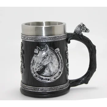 3D Kabartmalı At Büstü Paslanmaz Çelik Kupa Bardak TKN4475