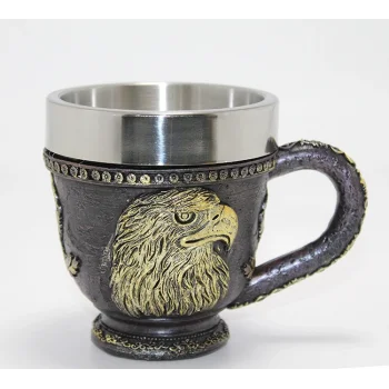 3D Kabartmalı Kartal Büstü Paslanmaz Çelik Kupa Bardak TKN4480