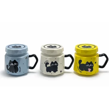 3D Kedi Figürlü Kapaklı Kupa Bardak TKN5034