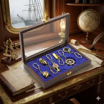 Ahşap Kutulu Pirinç 6Lı Anahtarlık Seti 2668