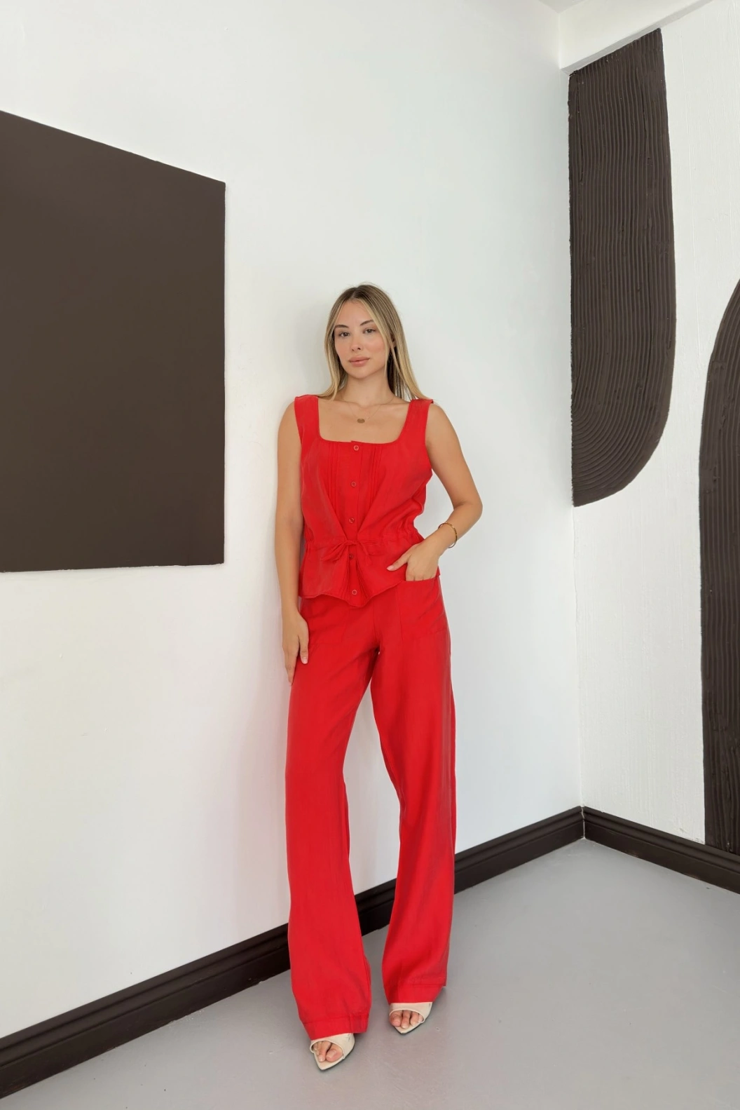 Keten Karışımlı Pantolon Bluz Takım