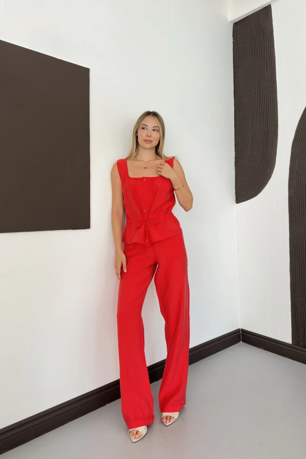 Keten Karışımlı Pantolon Bluz Takım