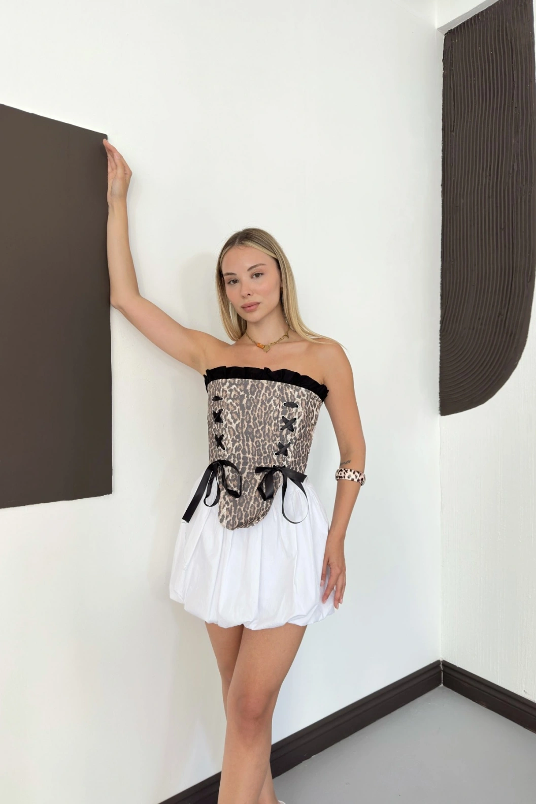 Leopar Desen Korse Bluz