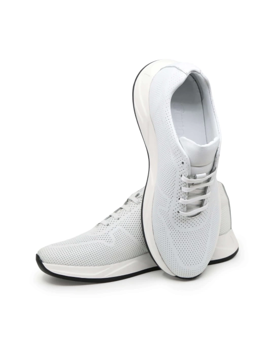 131 İçi Dışı Hakiki Deri Delik Detaylı Erkek Spor Ayakkabı Beyaz