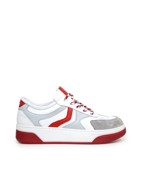 Biella Hakiki Deri Kırmızı Detaylı Sneaker Beyaz