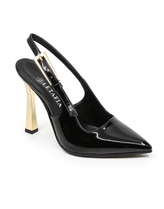 Lera Siyah Rugan Gold Topuk Detaylı Kadın Ayakkabı
