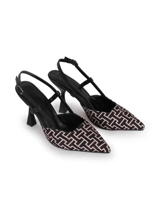 Valetta Siyah Desenli Topuklu Ayakkabı