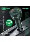 CR10 3 Çıkışlı Çakmaklık Şarj Seti USB Type-C Car Charger 55W PD QC