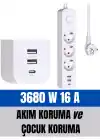 2xusb 1x Type C 3680w 16a Isıya Dayanıklı Çocuk Koruma Termal Akım Korumalı Priz Uzatma Kablosu