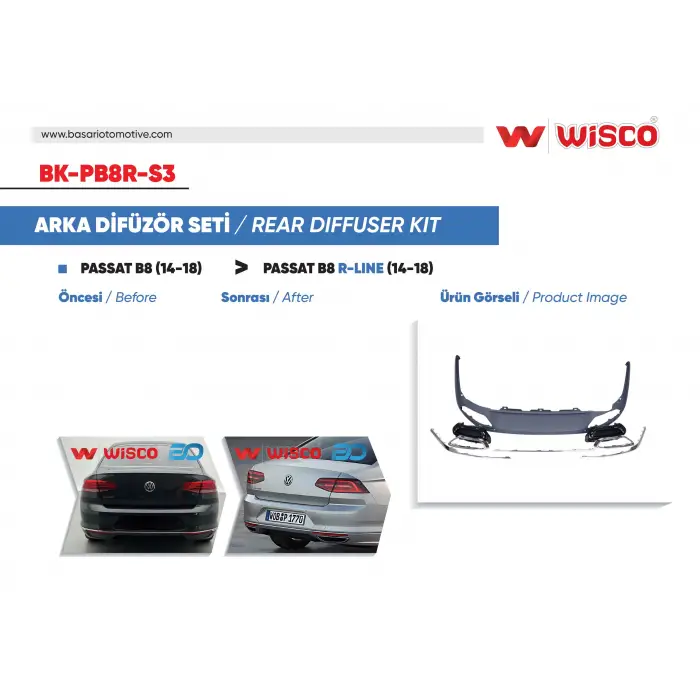 VW Passat B8 R-line 2018 (2014- 2018 Passat B8 Tampon Difuzor Seti Enjeksiyon Uretimi 1 Kalite 3G0807217 Wisco