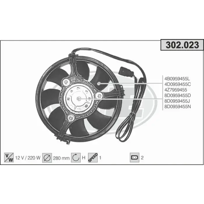 Audi A4 A6 VW PASSAT1.8 1.8 T2.4 2.7 T2.8 1996- FAN Motoru Davlumbazli 280 MM 2 FIS 8 Kanat 1113025-00 Wisco
