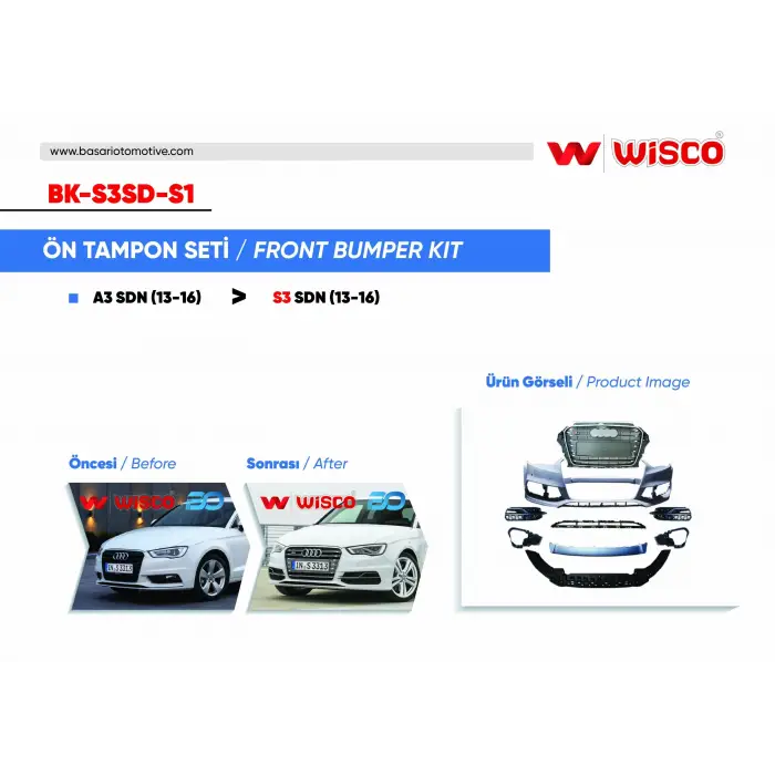 Audi A3 S3 2013-2016 (13-16 Arasi A3 Sedan Icin Uyumludur) Tampon Seti Ön 8V5807065 Wisco