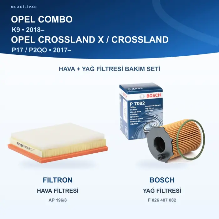 OPEL COMBO (K9) / OPEL CROSSLAND X / CROSSLAND (P17, P2QO) Hava+Yağ Filtre Bakım Seti