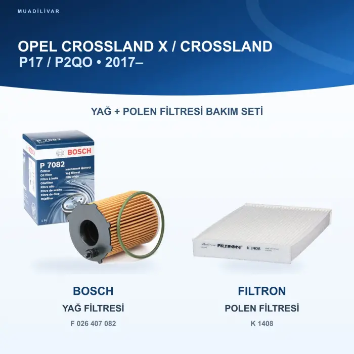 OPEL CROSSLAND X / CROSSLAND (P17, P2QO) Yağ+Polen Filtre Bakım Seti