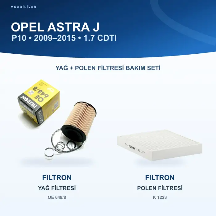 OPEL ASTRA J (P10) Yağ+Polen Filtre Bakım Seti