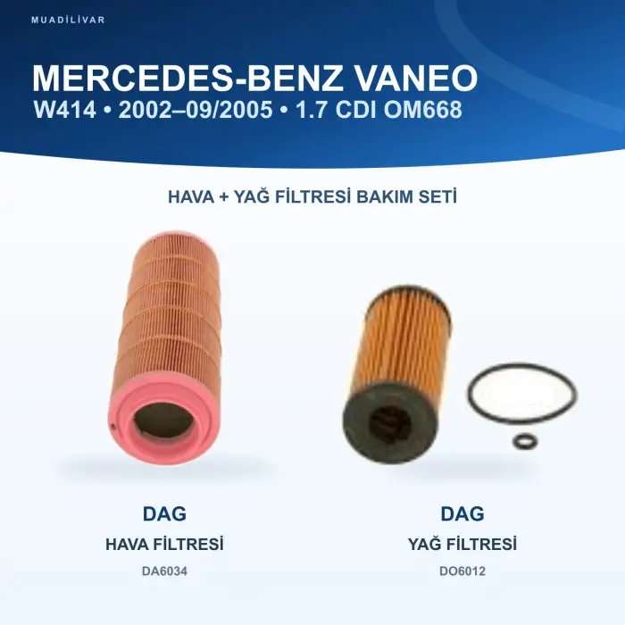 MERCEDES BENZ VANEO (414) Hava+Yağ Filtre Bakım Seti