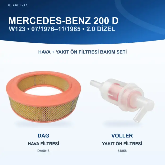 MERCEDES BENZ 123 (W123) Hava+Yakıt Filtre Bakım Seti
