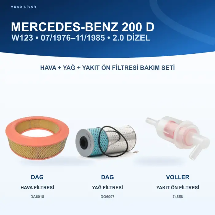 MERCEDES BENZ 123 (W123) Hava+Yağ+Yakıt Filtre Bakım Seti