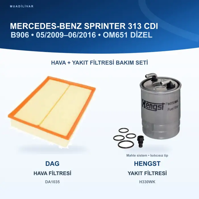 MERCEDES BENZ SPRINTER 3,5 t Minibüs/Otobüs (B906) Hava+Yakıt Filtre Bakım Seti (+1 Araç)