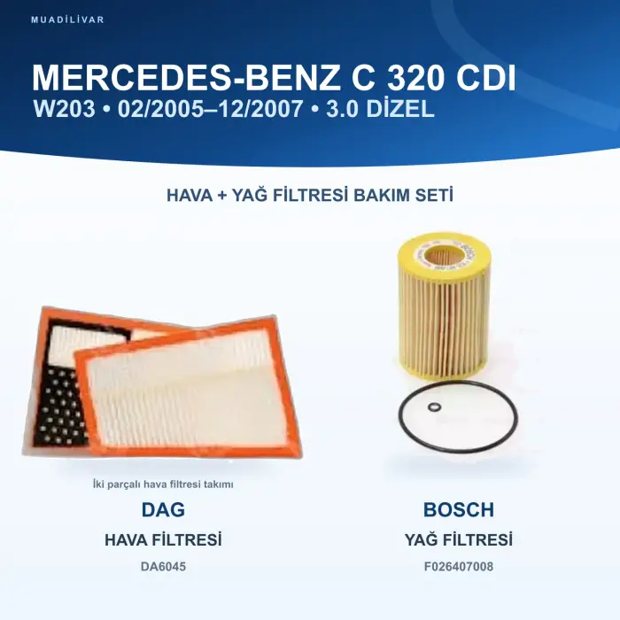 MERCEDES BENZ C (W203) / MERCEDES BENZ C (S203) Hava+Yağ Filtre Bakım Seti