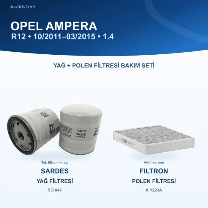 OPEL AMPERA (R12) Yağ+Polen Filtre Bakım Seti
