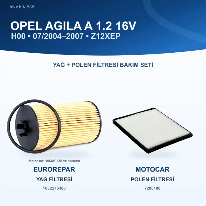 OPEL AGILA (A) Yağ+Polen Filtre Bakım Seti