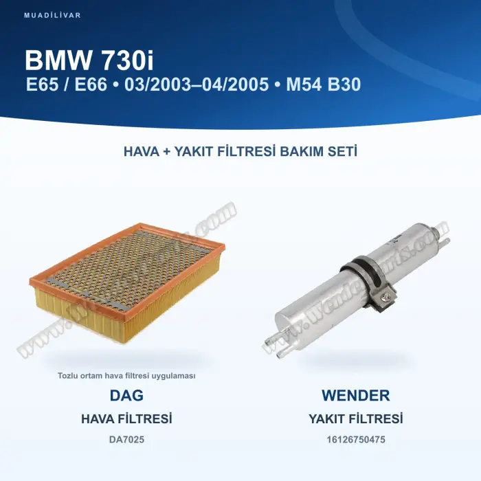 BMW 7 (E65, E66, E67) Hava+Yakıt Filtre Bakım Seti