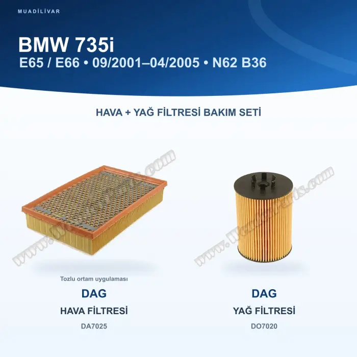 BMW 7 (E65, E66, E67) Hava+Yağ Filtre Bakım Seti
