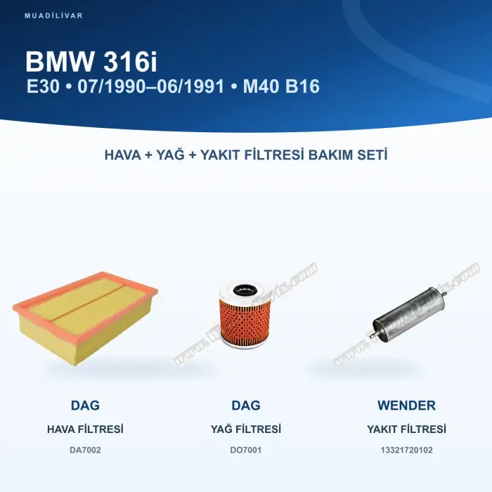 BMW 3 (E30) Hava+Yağ+Yakıt Filtre Bakım Seti