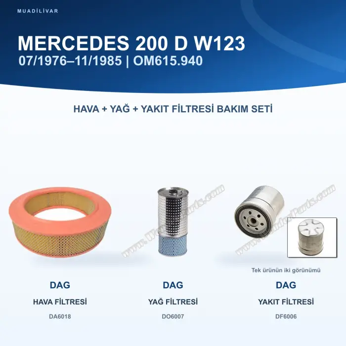 MERCEDES BENZ 123 (W123) Hava+Yağ+Yakıt Filtre Bakım Seti