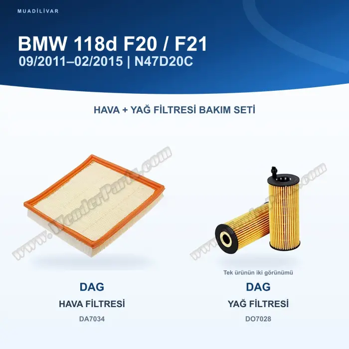 BMW 1 (F20) / BMW 1 (F21) Hava+Yağ Filtre Bakım Seti