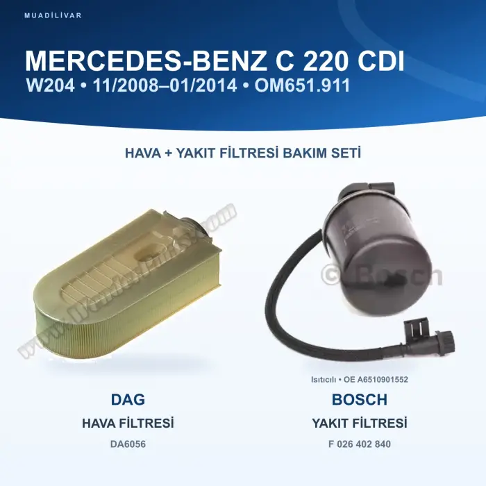 MERCEDES BENZ C (C204) Hava+Yakıt Filtre Bakım Seti
